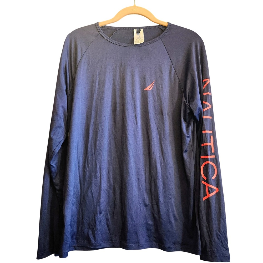 Nautica Long Sleeve Shirt Youth XL Navy Excellent Graphic Logo Activewear Tee